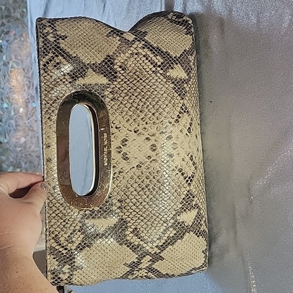 Michael Kors Snakeskin Python Clutch Gold Handle Wristlet Purse Bag